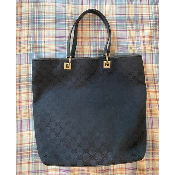 Vintage 00's Gucci Black Monogram Canvas Tote Bucket Shopping Bag - Picture 1 of 10